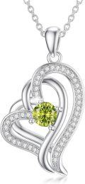 wholesale TOUPOP Peridot Necklace Sterling Silver Double Heart Pendant Necklace With August Birthstone Birthday Christmas Jewelry Gifts For Women Her -0-0