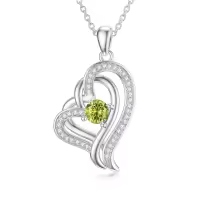 TOUPOP Sterling Silver Peridot Double Heart Pendant Necklace-undefined