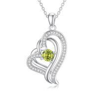 TOUPOP Sterling Silver Peridot Double Heart Pendant Necklace-undefined
