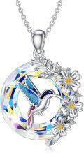 wholesale 925 Sterling Silver Crystal Hummingbird Flower Pendant Necklace-0-0