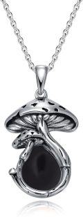 wholesale Sterling Silver Mushroom Necklace with Malachite Moss Agate Opal Moonstone Black Onyx Pendant Women s Jewelry Gift-0-18