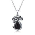 wholesale 925 Sterling Silver Mushroom Pendant Necklace With Black Onyx Platinum Plated-0-18