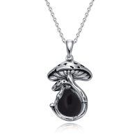 wholesale 925 Sterling Silver Opal Mushroom Pendant Necklace For Women And Men Fairy Core Jewelry Accessory-Black Onyx Mushroom