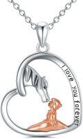 wholesale 925 Sterling Silver Heart-Shaped Unicorn and Girl Pendant Necklace with I Love You Forever Engraving for Women-0-0