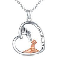 wholesale 925 Sterling Silver Heart Necklace With Horse And Fairy Pendant-girl and horse heart necklace