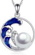 wholesale 925 Sterling Silver Pearl Wave Ocean Jewelry Necklace Pendant for Women Gifts-0-0