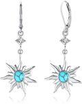 wholesale 925 Sterling Silver Turquoise Stone Celestial Sun & Moon Drop Earrings for Women-0-0