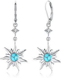 wholesale 925 Sterling Silver Turquoise Stone Celestial Sun & Moon Drop Earrings for Women-10-Sun Turquoise