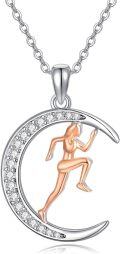 wholesale 925 Sterling Silver Running Girl Moon Pendant Necklace for Women Girls Sports Lover Gifts-0-0