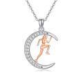 wholesale 925 Sterling Silver Running Girl Moon Pendant Necklace for Women Girls Sports Lover Gifts-0-0