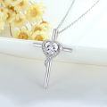wholesale 925 Sterling Silver Diamond Cross Necklace with April Birthstone – Elegant Heart Pendant for Women-0-4