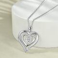 wholesale 14K Gold Plated 925 Sterling Silver Double Heart Moissanite Cubic Zirconia Mother Daughter Pendant Necklace-0-3