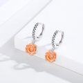 wholesale 925 Sterling Silver Rose Drop Earring with Cubic Zirconia and Gold Plating-0-1