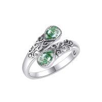 wholesale 925 Sterling Silver Open Adjustable Band Ring for Women Jewelry Gifts-Moss agate