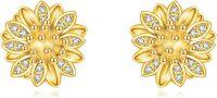 wholesale 925 Sterling Silver Gold Plated Flower Stud Earrings with CZ Stones and Beads-Sunflower-Gold