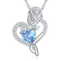 wholesale 925 Sterling Silver Birthstone Heart Pendant Necklace for Women-03-Mar
