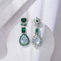 wholesale 925 Sterling Silver Green & Blue Crystal Drop Earrings-0-4