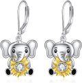 wholesale 925 Sterling Silver Elephant with Sunflower Leverback Dangle Earrings for Women Girls Gifts-0-0