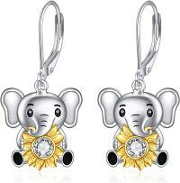 wholesale 925 Sterling Silver Elephant with Sunflower Leverback Dangle Earrings for Women Girls Gifts-Elephant
