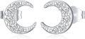 wholesale 925 Sterling Silver Crescent Moon & Stars CZ Stud Earrings - GHI Color Cubic Zirconias-0-0