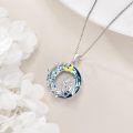 wholesale 925 Sterling Silver Metal Crystal Dragon Moon Pendant Necklace with Blue Green Stone and Gold Plated Details for Women Girls  48cm Chain Length-0-4