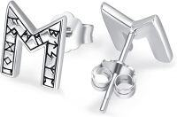wholesale 925 Sterling Silver Norse Rune Stud Earrings - Viking Celtic Punk Nordicism s for Him & Her-B