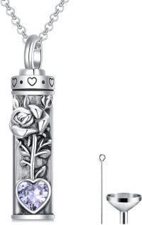wholesale 925 Sterling Silver Birthstone Floral Bar Urn Necklace for Ashes  Char-06-June-Rose