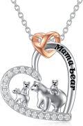 wholesale 925 Sterling Silver Mama Bear Pendant Necklace with Cub Design and Heart Charm-0-0