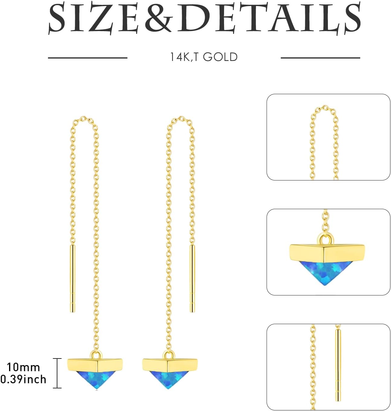 14K Gold Blue Opal Triangle Threader Earrings-0-4