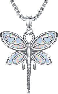 wholesale 925 Sterling Silver White Fire Opal Heart Dove Pendant Necklace for Women Girls Gift-Dragonfly