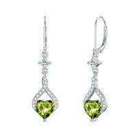 wholesale 925 Sterling Silver Birthstone Infinity Heart Leverback Dangle Earrings for Women-08.Natural Peridot