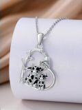 wholesale 925 Sterling Silver Cutie Cow Family with Rose and Vine Charm Necklace for Women Girls  43cm Chain Length-0-1