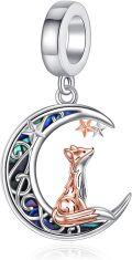 wholesale 925 Sterling Silver Fox Moon Charm Beads - Nickel-Free, Lead-Free, Cadmium-Free, Hypoallergenic - Celtic Moon & Stars Design - 0.6 Inch-0-0