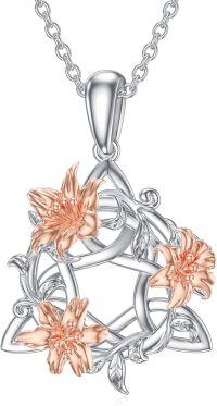 wholesale 925 Sterling Silver Floral Celtic Knot Triquetra Pendant Necklace for Women-Lily