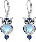 wholesale 925 Sterling Silver Blue Moonstone Owl Drop Earrings Gift for Her-0-0