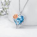 TOUPOP Sterling Silver Crystal Rose Flower Heart Pendant Necklace-0-1