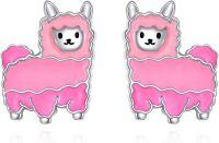 wholesale 925 Sterling Silver Pink Alpaca Stud Earrings for Women - Animal Lovers Gift-Alpaca