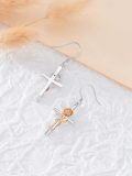 wholesale 925 Sterling Silver Rose Cross Hook Earrings for Women Girls  4cm Long-0-3