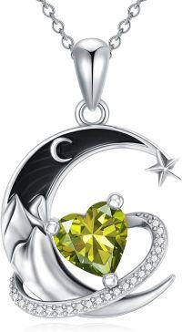 wholesale  Sterling Silver Birthstone Moon Star Heart Pendant Necklace -08-Aug-Peridot