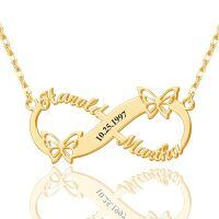 wholesale 14K Gold Butterfly Infinity Name Necklace Personalized Gifts for Women 14K Gold  Custom Engraved Necklaces with Date and Names - Unique Birthday Anniversary Present Ideas-D Butterfly Four Name