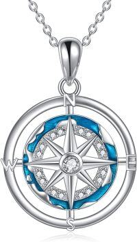 wholesale 925 Sterling Silver Blue Enamel Compass Pendant Necklace Travel Talisman Graduation Gift for Women and Men-Compass Necklace