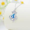 wholesale 925 Sterling Silver Globe & Anchor Necklace with Blue Opal Tridant Pendant-0-3