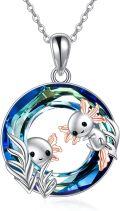 wholesale 925 Sterling Silver Blue Crystal Axolotl & Fish Charm Pendant Necklace-0-0