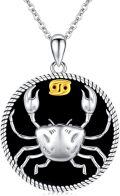 wholesale 925 Sterling Silver Crab Black Onyx Gold Zodiac Sign Pendant Necklace-0-0