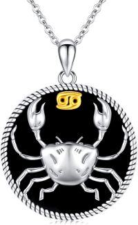wholesale 925 Sterling Silver Crab Black Onyx Gold Zodiac Sign Pendant Necklace-Cancer(6.22-7.22)