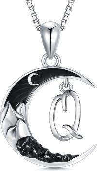 wholesale Sterling Silver Black Moon A Z Initial Necklace 26 Letter Pendant-Letter-Q