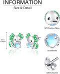wholesale 925 Sterling Silver Green Enamel Heart Moonstone Axolotl Stud Earrings Gift for Her-0-5