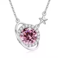 wholesale 925 Sterling Silver Cubic Zirconia Saturn Pendant Necklace for Women-October