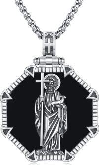 wholesale 925 Sterling Silver Saint Joseph with Lamb and Cross Pendant Necklace  for Men Women Catholic Gifts Jewelry 36 Chain Black Enamel Backing-P-01 St John