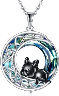 wholesale 925 Sterling Silver Blue Crystal French Bulldog Heart Pendant Necklace s for Women-Black French Bulldog